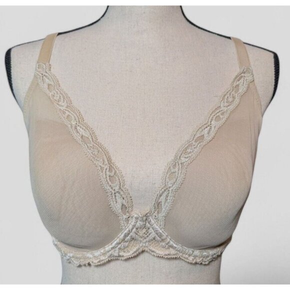 Natori‎ Feathers Bra 32G Nude Contour Plunge Lace Underwire Plunge Back Closure - Picture 1 of 7